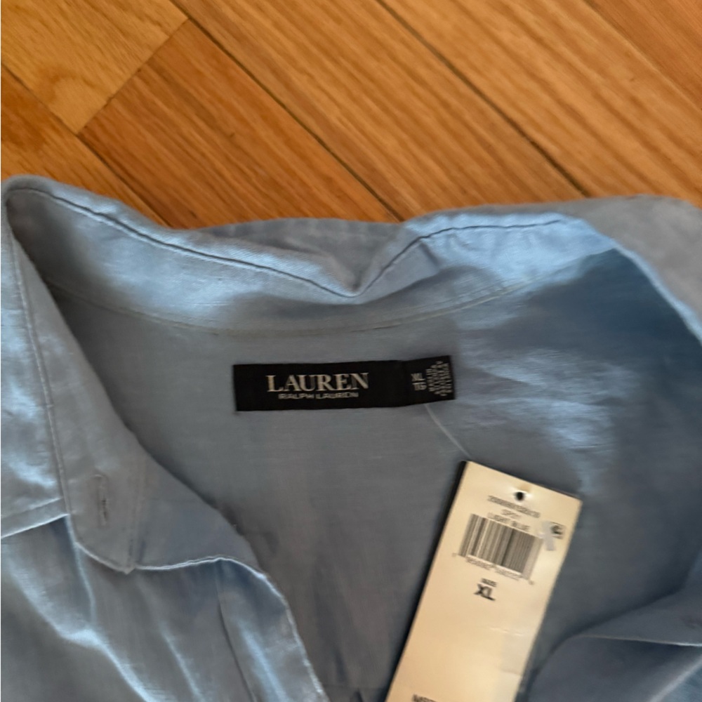 Ralph Lauren NWT❗️Button Down Linen Top Light Blue Short Sleeve Button-Up Shirt - Picture 5 of 9